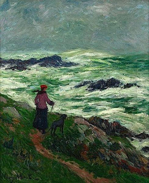 Promenade Sur Le Chemin Des Douaniers Par Grosse Mer Oil Painting by Henry Moret