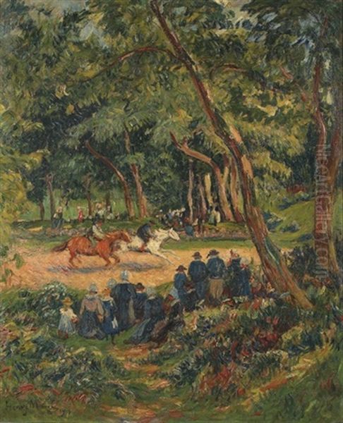 Horse Races In Bretagne Oil Painting by Henry Moret