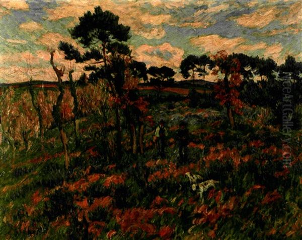 Chasseurs Dans Les Landes De Querrien, Finistere Oil Painting by Henry Moret