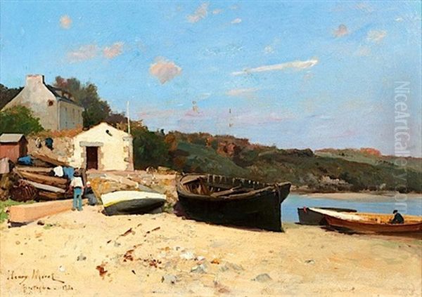 Barques Au Sec Sur Le Rivage Ou Bateaux Au Pouldu Oil Painting by Henry Moret