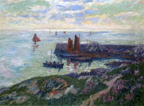 Soleil Couchant A Douelan (pont-aven) Oil Painting by Henry Moret