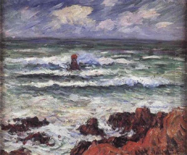 Les Rochers Rouges, Mer Agitee Oil Painting by Henry Moret