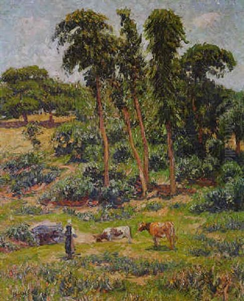 Paysanne Et Son Troupeau Oil Painting by Henry Moret