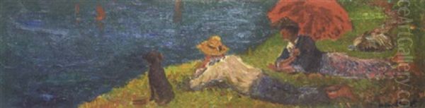 Couple Sur La Falaise, Un Jour De Regate Oil Painting by Henry Moret