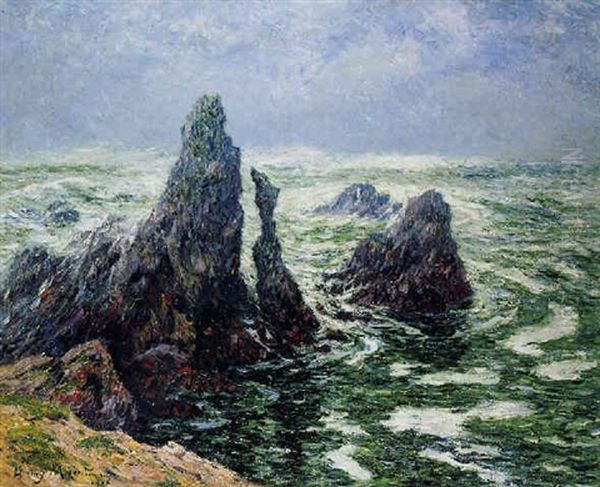 Les Aiguilles De Port-cotom, Belle-ile Oil Painting by Henry Moret