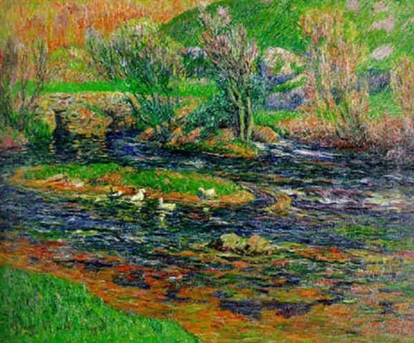 Vieux Pont Sur L'aven, Finistere Oil Painting by Henry Moret