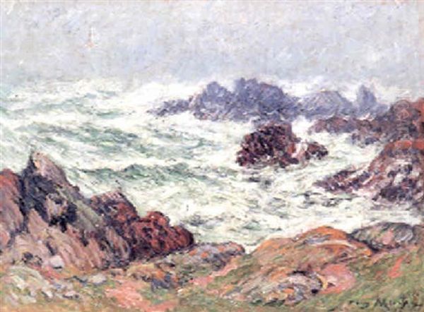 Vague Sur Les Rochers, Bretagne Oil Painting by Henry Moret