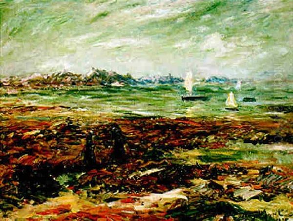 Barques Sous Voiles Et Bretonnes Sur La Greve Oil Painting by Henry Moret