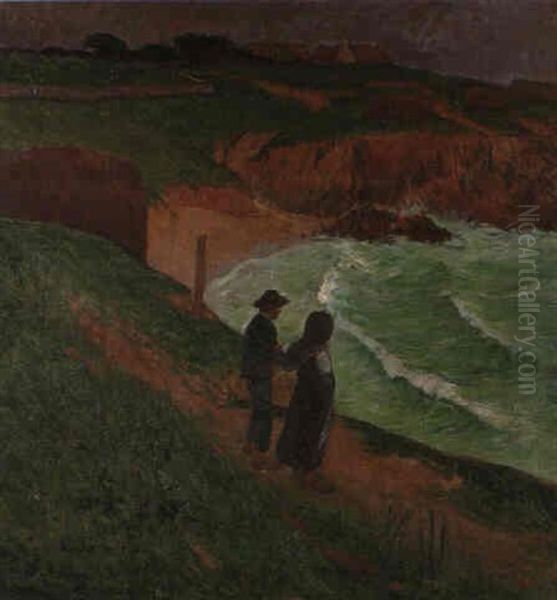 Couple Regardant La Mer, La Cote Du Clohars Oil Painting by Henry Moret