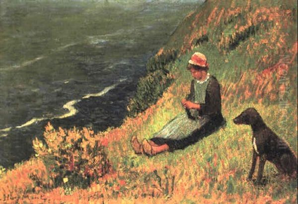 Jeune Fille Au Bord De La Mer Oil Painting by Henry Moret