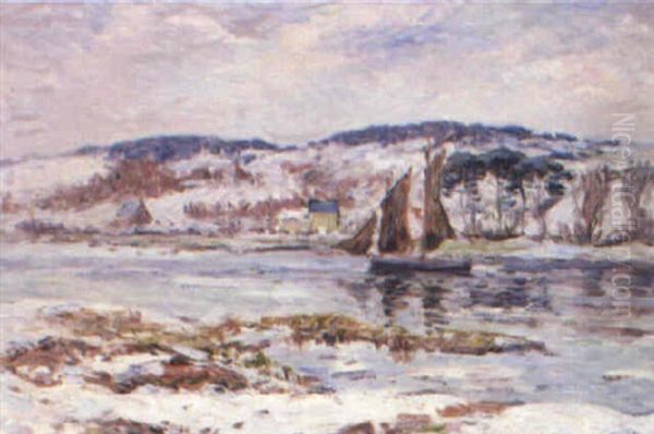 Riviere De Quimper Sous La Neige Oil Painting by Henry Moret