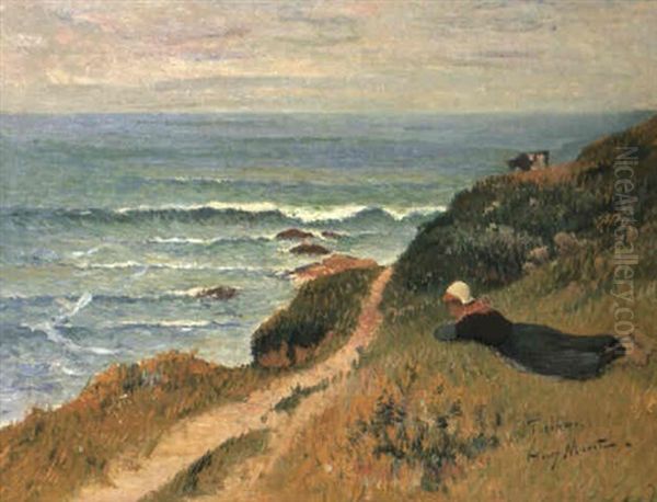 Jeune Fille Bretonne Allongee Sur Les Falaises, Toulhors Oil Painting by Henry Moret