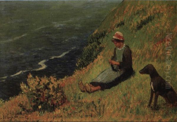 Jeune Fille Au Bord De La Mer Oil Painting by Henry Moret