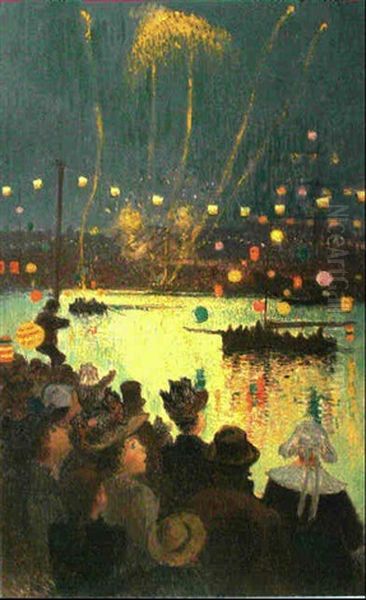 14 Juillet A Pont-aven, Fete De Nuit Oil Painting by Henry Moret