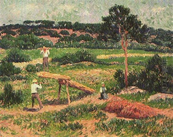 Bretons Au Travail Des Arbres Oil Painting by Henry Moret