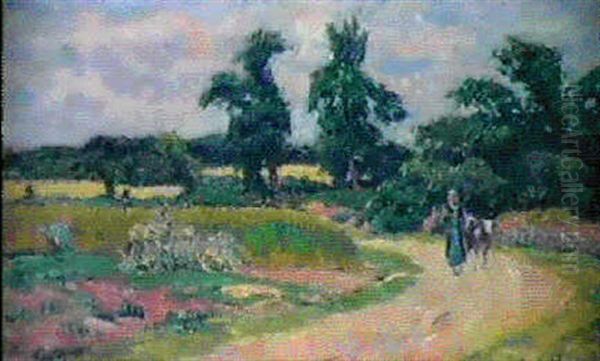 Paysanne Sur Une Petite Route De Bretagne Oil Painting by Henry Moret