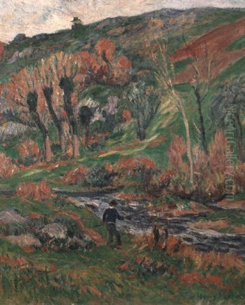 Bretagne: Pecheur Au Bord D'une Riviere Oil Painting by Henry Moret