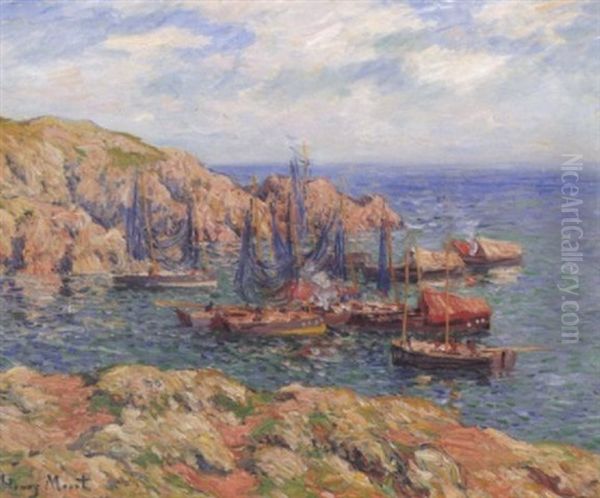 Groix: Bateaux Dans L'anse Oil Painting by Henry Moret