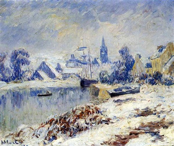 Quimper, Lac Maria Sous La Neige Oil Painting by Henry Moret