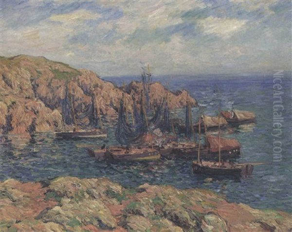 Groix Bateaux De Peches Oil Painting by Henry Moret