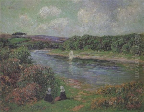 Les Bretonnes Au Bord De L' Aven Oil Painting by Henry Moret