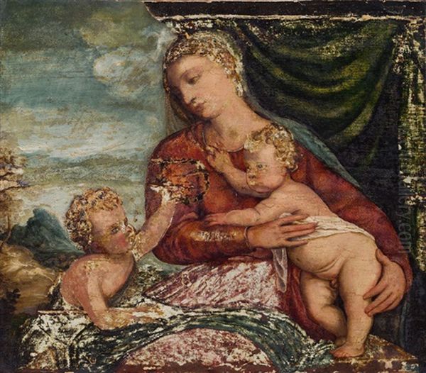 Madonna Mit Kind Und Johannesknaben Oil Painting by  Moretto da Brescia