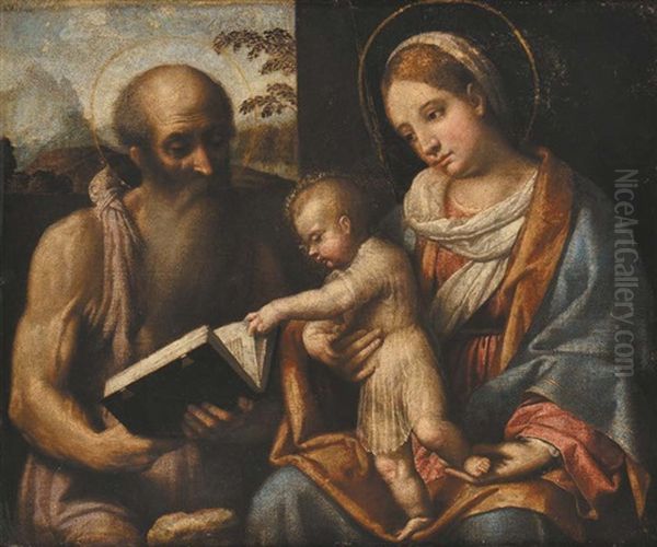 Madonna Con Bambino E Santo Oil Painting by  Moretto da Brescia