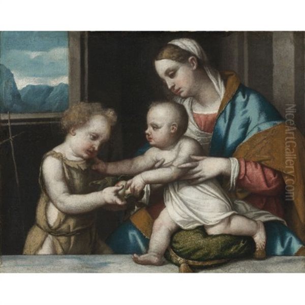 Madonna And Child With The Infant Saint John The Baptist Oil Painting by  Moretto da Brescia