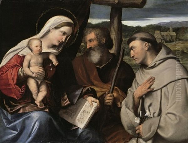 The Holy Family With Saint Anthony Of Padua Oil Painting by  Moretto da Brescia