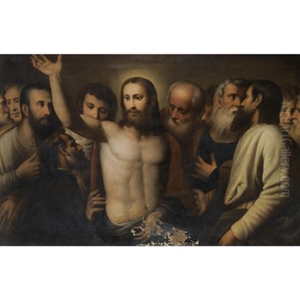 Christ Amongst The Disciples Oil Painting by  Moretto da Brescia