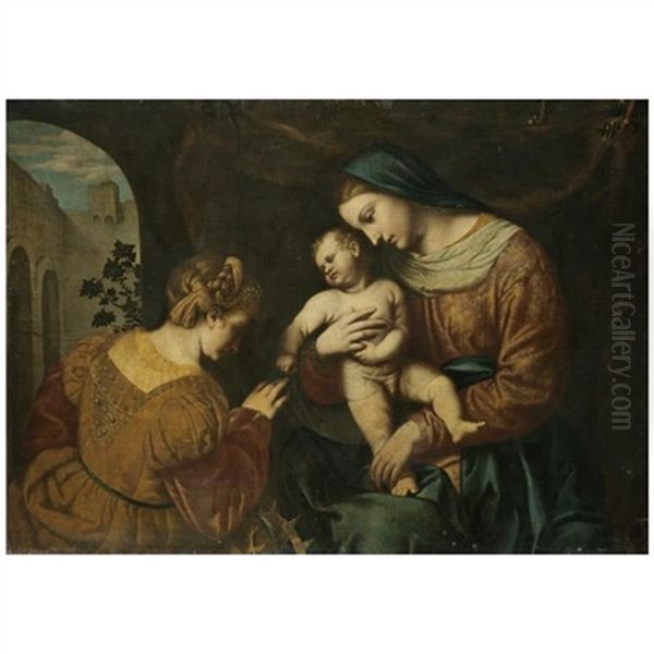 The Mystic Marriage Of Saint Catherine Oil Painting by  Moretto da Brescia