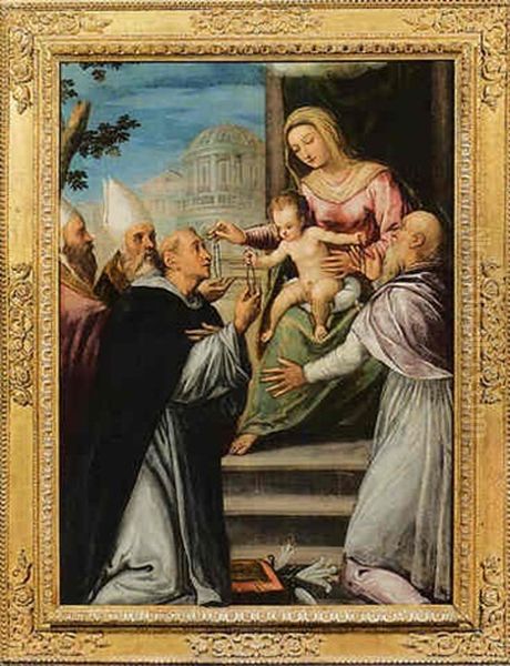 La Madonna E Il Bimbo Consegnano Il Rosario A San Domenico E Altri Santi Oil Painting by  Moretto da Brescia