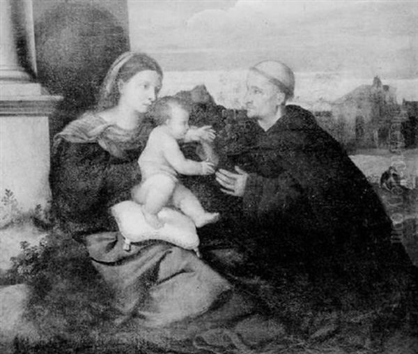 The Madonna And Child Seated In A Landscape With St. Anthony Of Padua Oil Painting by  Moretto da Brescia