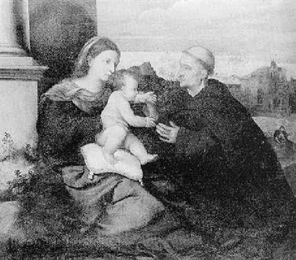 Madonna And Child Seated In A Landscape With St. Anthony Of Padua Oil Painting by  Moretto da Brescia