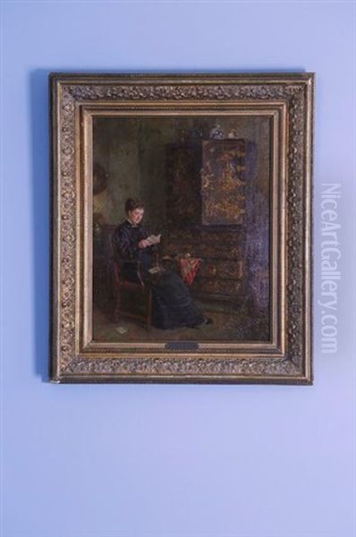 La Lecture Devant Le Cabinet A Secrets Japonais Oil Painting by Alfred Morgan