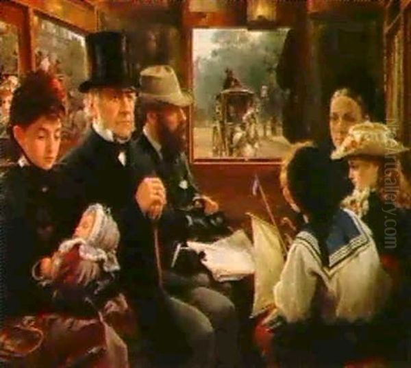 An Omnibus Ride To Piccadilly Circus - Mr. Gladstone Travel-ling With Ordinary Passengers Oil Painting by Alfred Morgan