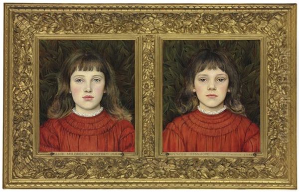 Portraits Of Alice Mildred And Winifred Julia Spencer Stanhope Oil Painting by Evelyn de Morgan