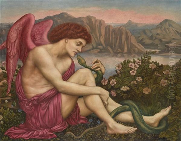 The Angel With The Serpent Oil Painting by Evelyn de Morgan