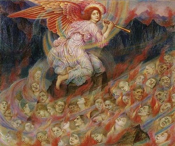 An Angel Piping To The Souls In Hell Oil Painting by Evelyn de Morgan