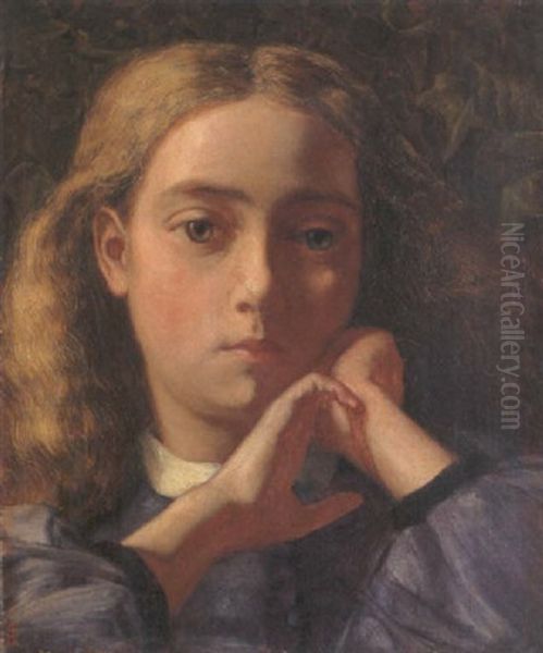 Portrait Of A Young Firl In A Blue Dress Oil Painting by Evelyn de Morgan