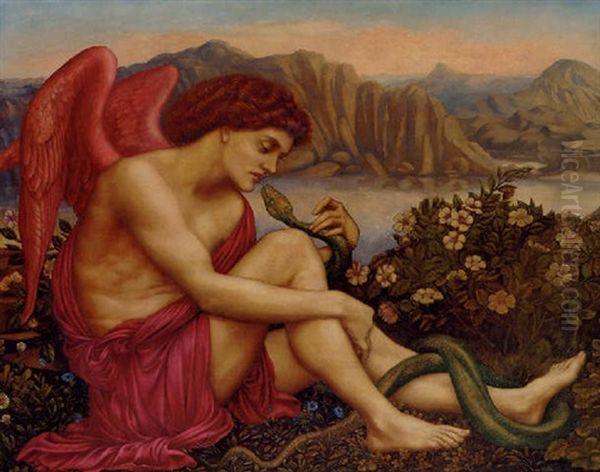 The Angel With The Serpent Oil Painting by Evelyn de Morgan