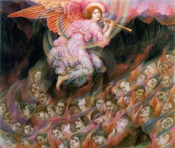 An Angel Piping To The Souls In Hell Oil Painting by Evelyn de Morgan