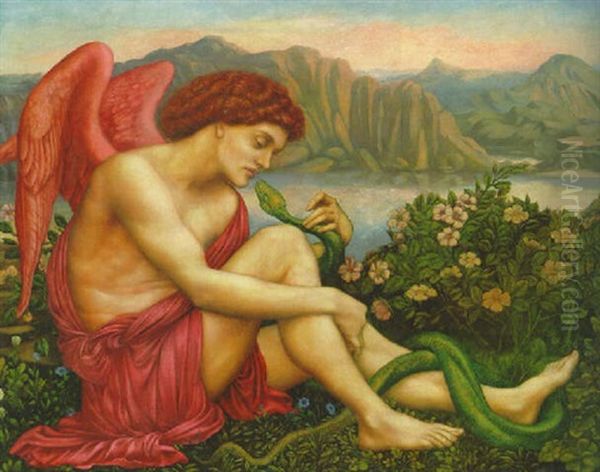 The Angel With The Serpent Oil Painting by Evelyn de Morgan