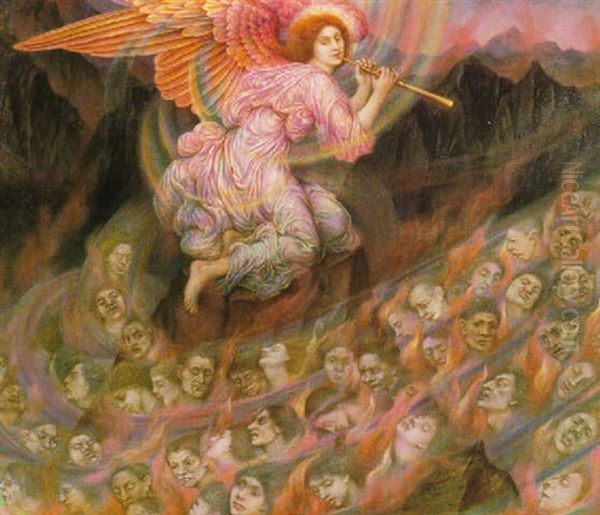 An Angel Pipping To The Souls In Hell Oil Painting by Evelyn de Morgan