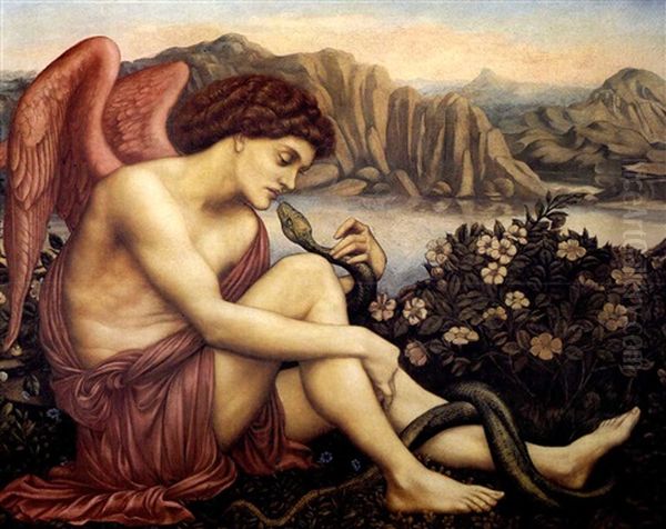 The Angel With The Serpent Oil Painting by Evelyn de Morgan