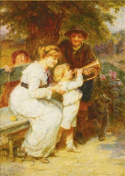 Learning To Play The Trumpet Oil Painting by Frederick Morgan