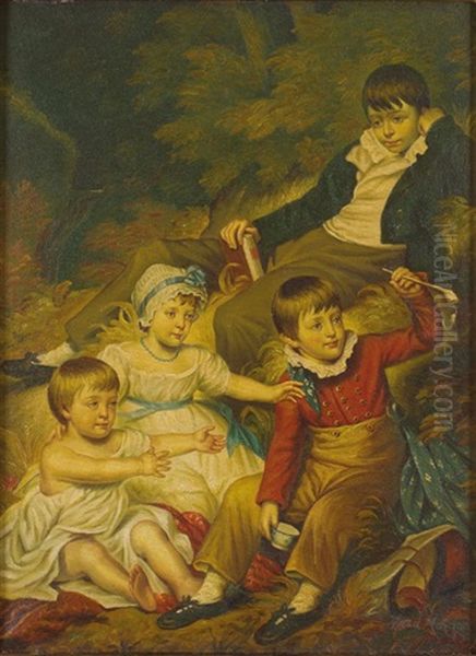 Children With A Bubble Pipe Oil Painting by Frederick Morgan