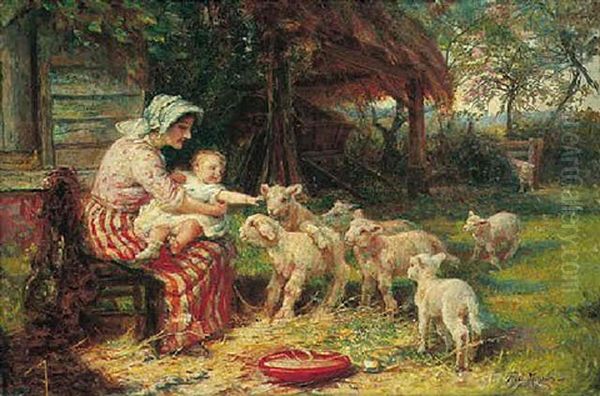 Springtime, Feeding The Lambs Oil Painting by Frederick Morgan