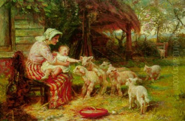 Springtime, Feeding The Lambs Oil Painting by Frederick Morgan