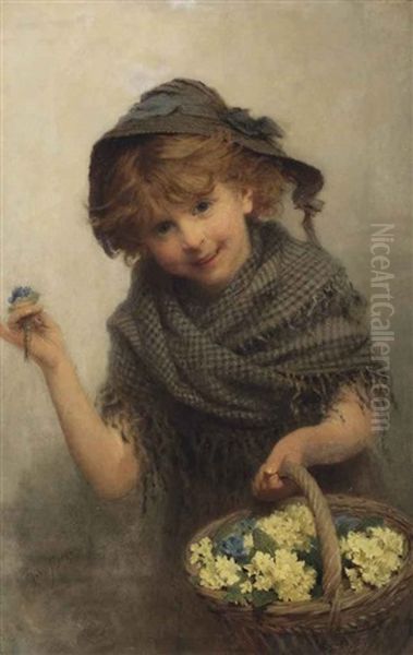 A Girl With A Basket Of Primroses Oil Painting by John Morgan